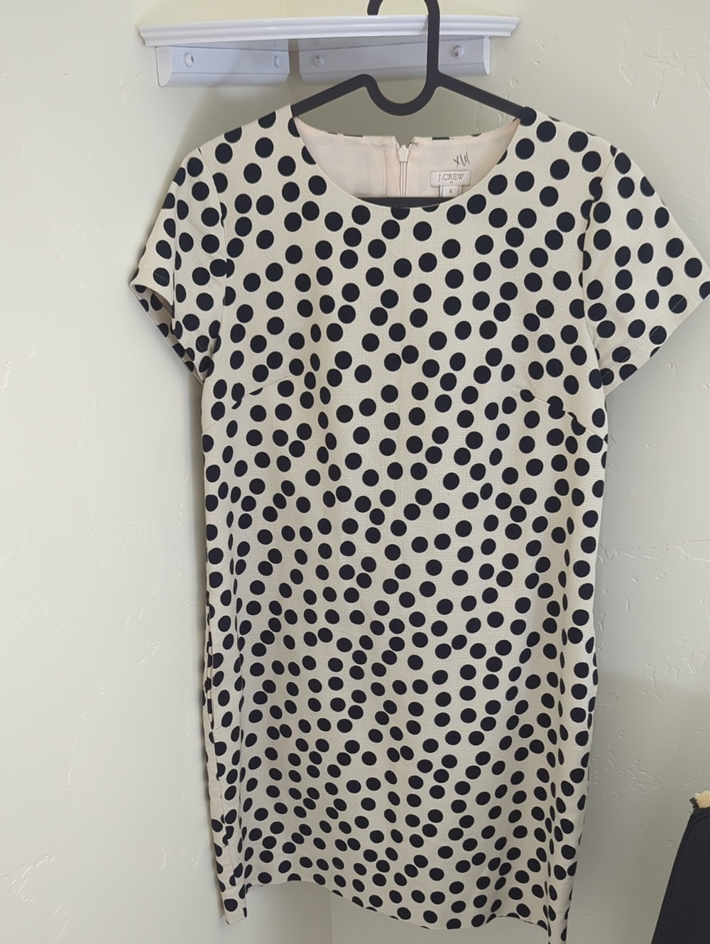 J. Crew Cream and Black Polka Dot Professional Dress